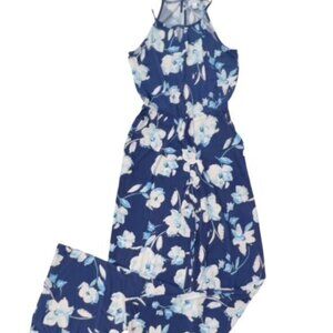 Market & Spruce Blue White Floral Sleeveless Wide Leg Jumpsuit Size Small Halter
